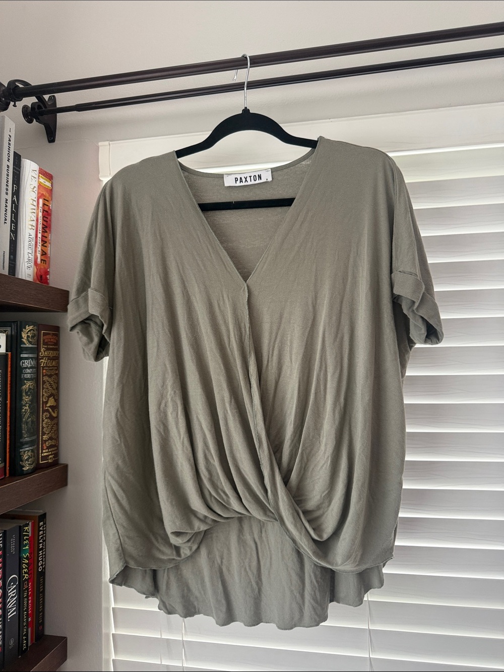 AKIRA Paxton Olive Green Twist-Front V-Neck Women’s Top